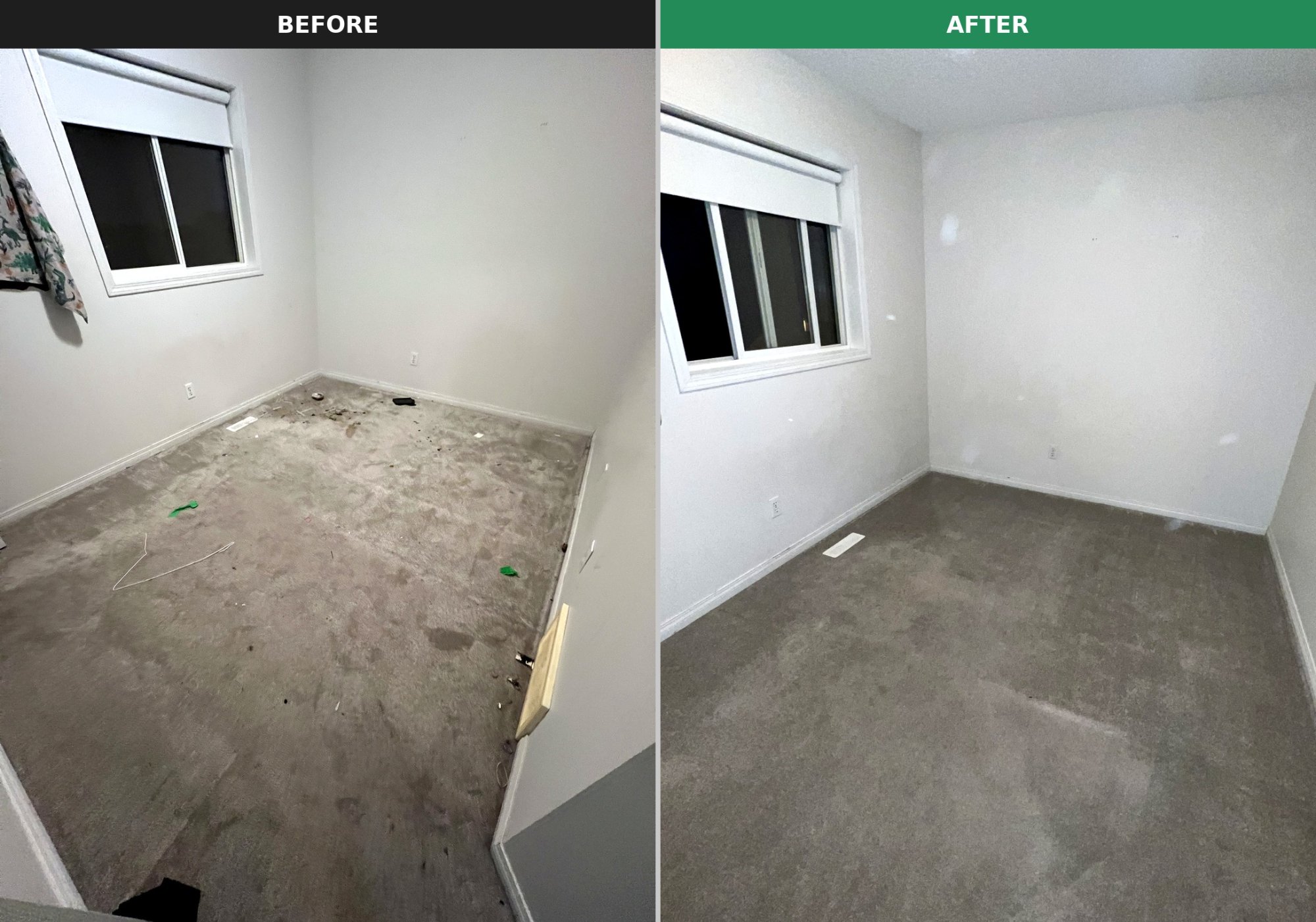 Bedroom before and after move-out clean