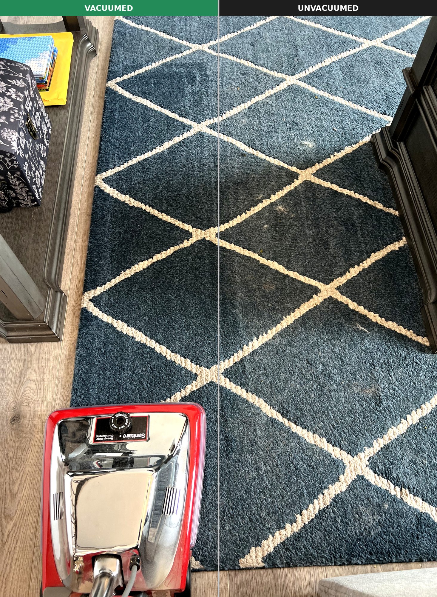 Carpet vacuumed vs unvacuumed