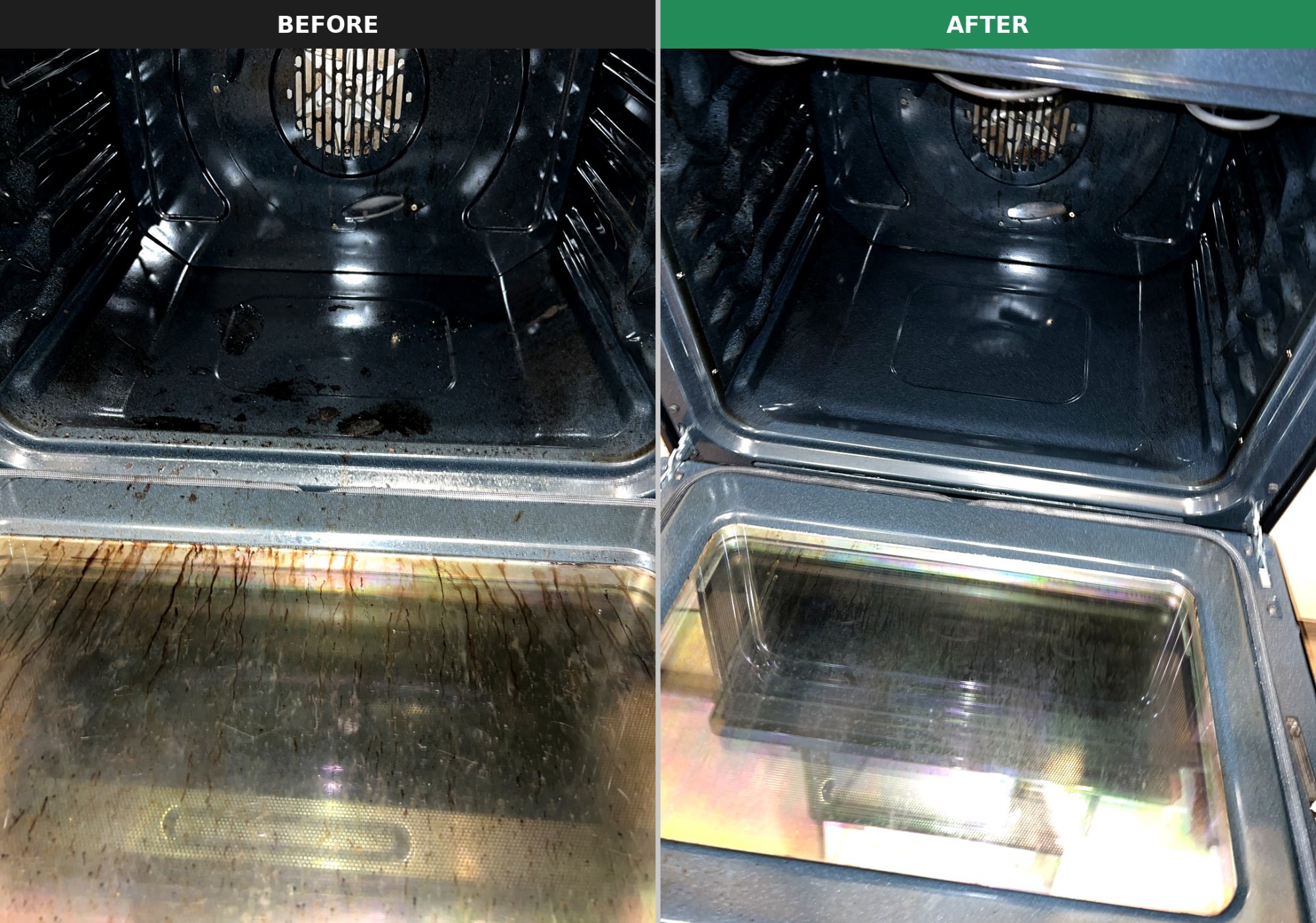 Oven before and after clean