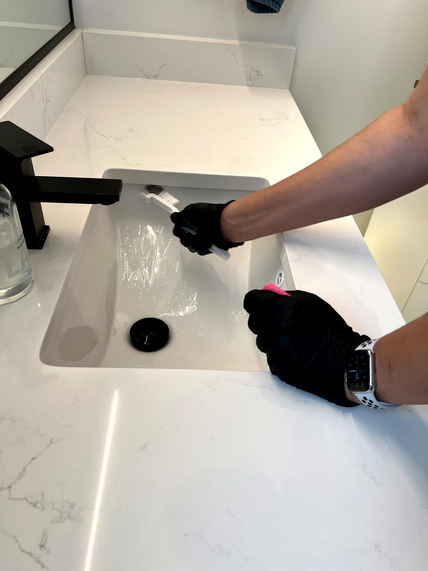 Detail sink scrubbing with brush